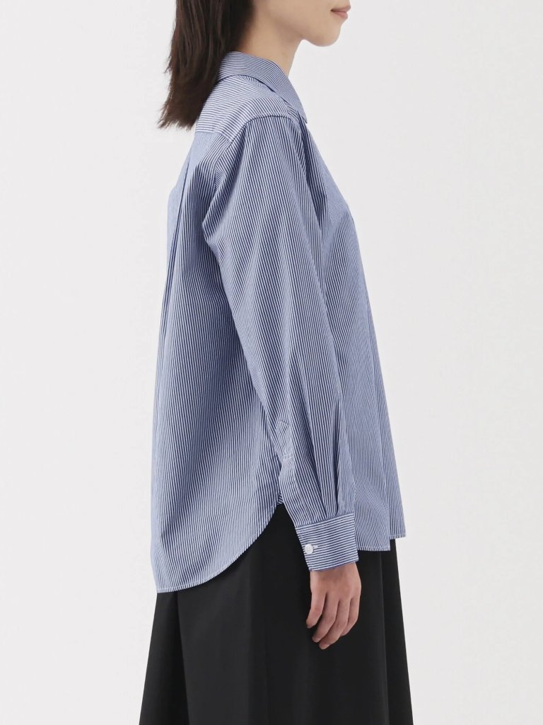 Muji Women's Washed Broadcloth Shirt, Navy/White, Size M, Daily Office Commute — image 2 of 5